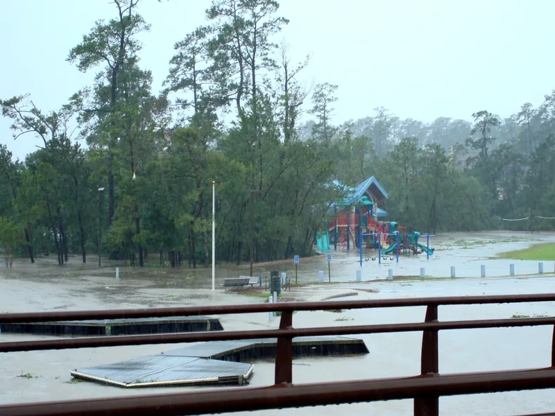 Floodwater reaching the playground at Northshore Park Floodwater reaching the playground at Northshore Park during Hurricane Ike