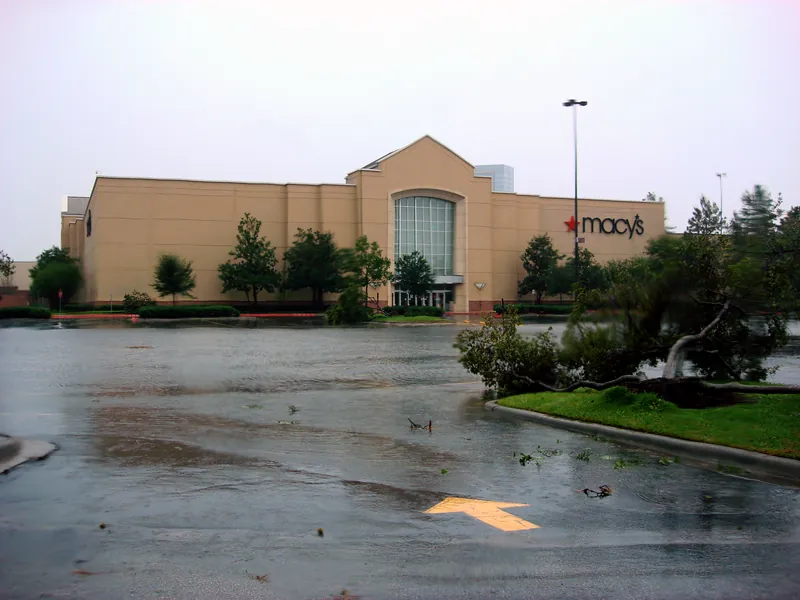 Macy's at The Woodlands Mall with a downed tree in the parking lot Macy's at The Woodlands Mall with a downed tree in the parking lot after Hurricane Ike