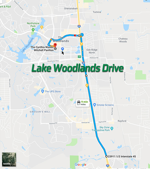Map Lake Woodlands to Woodlands Pavilion