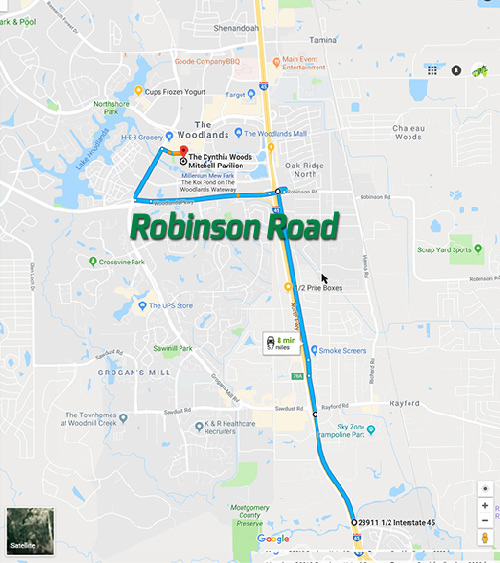 Map Robinson Rd to Woodlands Pavilion
