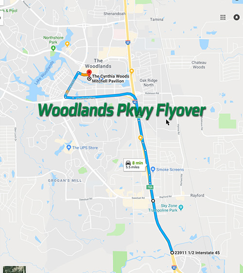 Map Woodlands Parkway to Woodlands Pavilion