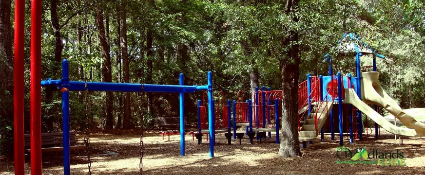 Ridgewood Park The Woodlands Panther Creek Village Swings and playground at Ridgewood Park, Village of Panther Creek