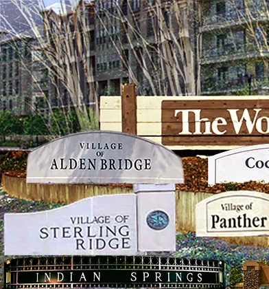 Villages in The Woodlands Texas Village entrance signs in The Woodlands, Texas