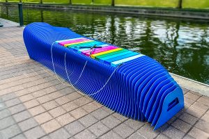 Why sit when you can play interactive musical bench The Woodlands Waterway