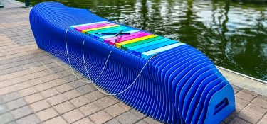 Why sit when you can play interactive musical bench The Woodlands Waterway